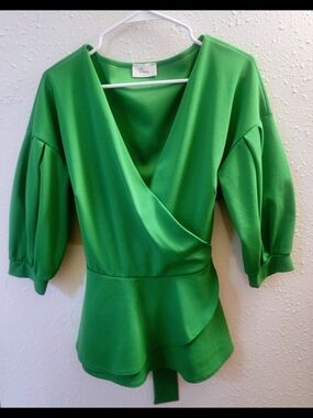 Vexy Bright Green Wrap Peplum Blouse